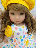 Let's Celebrate - Yellow - dress, beret, tights & shoes for Little Darling Doll or other 33cm BJD