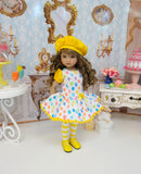 Let's Celebrate - Yellow - dress, beret, tights & shoes for Little Darling Doll or other 33cm BJD