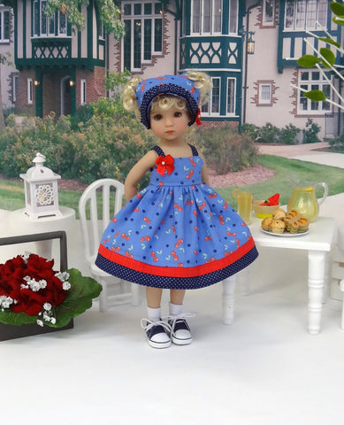 Cherries Jubilee - dress, kerchief, socks & shoes for Little Darling Doll or 33cm BJD