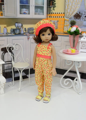 Cherry Berries - romper, hat & sandals for Little Darling Doll or 33cm BJD