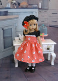 Cherry Cordial - dress, hat, tights & shoes for Little Darling Doll