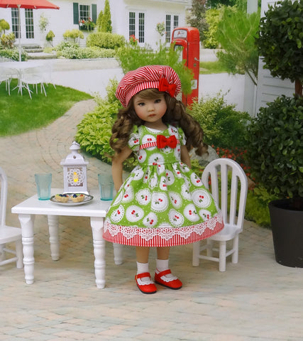Cherry Crumble - dress, hat, socks & shoes for Little Darling Doll or 33cm BJD