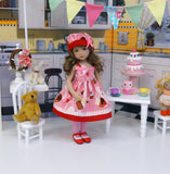 Cherry Cupcake - dress, hat, tights & shoes for Little Darling Doll or 33cm BJD