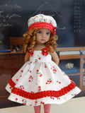 Cherry Fizz - dress, hat, tights & shoes for Little Darling Doll