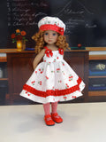 Cherry Fizz - dress, hat, tights & shoes for Little Darling Doll