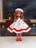 Cherry Fizz - dress, hat, tights & shoes for Little Darling Doll