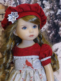 Christmas Cardinal - dress, hat, tights & shoes for Little Darling Doll or 33cm BJD