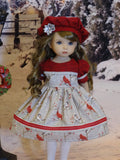 Christmas Cardinal - dress, hat, tights & shoes for Little Darling Doll or 33cm BJD