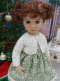 Christmas Greenery - dress, sweater, tights & shoes for Little Darling Doll or 33cm BJD