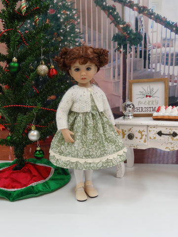 Christmas Greenery - dress, sweater, tights & shoes for Little Darling Doll or 33cm BJD