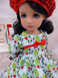 Christmas Holly - dress, hat, tights & shoes for Little Darling Doll or 33cm BJD