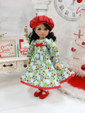 Christmas Holly - dress, hat, tights & shoes for Little Darling Doll or 33cm BJD