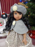 Christmas Kisses - capelet, beret, dress, tights & shoes for Little Darling Doll or 33cm BJD