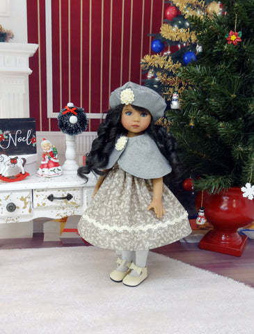Christmas Kisses - capelet, beret, dress, tights & shoes for Little Darling Doll or 33cm BJD