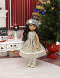 Christmas Kisses - capelet, beret, dress, tights & shoes for Little Darling Doll or 33cm BJD