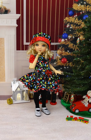 Christmas Lights - dress, hat, tights & shoes for Little Darling Doll or 33cm BJD