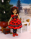 Christmas Scottie - dress, tights & shoes for Little Darling Doll or 33cm BJD