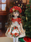 Christmas Song - dress, hat, tights & shoes for Little Darling Doll or 33cm BJD