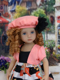 Classy Floral - dress, jacket, beret & sandals for Little Darling Doll