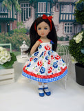 Cottage Roses - dress, socks & shoes for Little Darling Doll or 33cm BJD