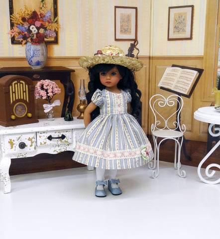 Country Roses - dress, hat, tights & shoes for Little Darling Doll or 33cm BJD