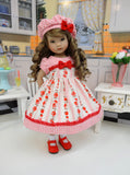 Country Strawberries - dress, hat, socks & shoes for Little Darling Doll or 33cm BJD