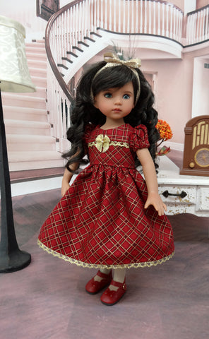 Cranberry Plaid - dress, tights & shoes for Little Darling Doll or 33cm BJD