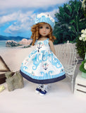 Deep Blue Sea - dress, hat, socks & shoes for Little Darling Doll or 33cm BJD