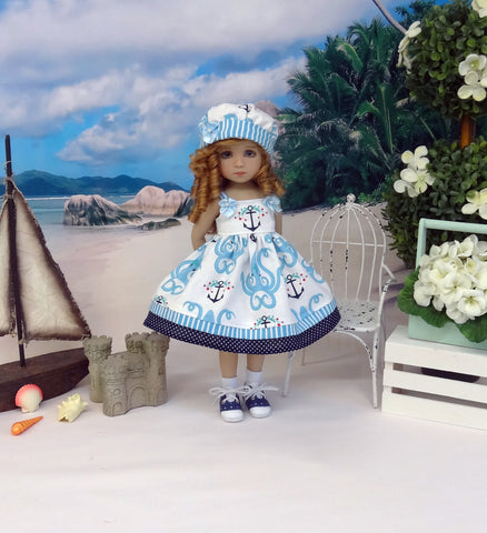 Deep Blue Sea - dress, hat, socks & shoes for Little Darling Doll or 33cm BJD