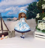 Deep Blue Sea - dress, hat, socks & shoes for Little Darling Doll or 33cm BJD