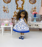 Delicate Bluebirds - dress, socks & shoes for Little Darling Doll or 33cm BJD