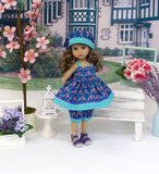 Dutch Iris - babydoll top, bloomers, hat & sandals for Little Darling Doll or 33cm BJD