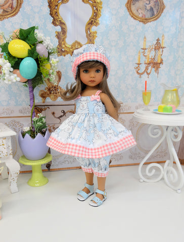 Easter Lamb - babydoll top, bloomers, hat & sandals for Little Darling Doll or 33cm BJD
