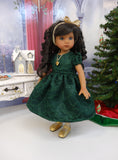 Elegant Evergreen - dress, slip, tights & shoes with necklace for Little Darling Doll or 33cm BJD