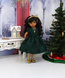 Elegant Evergreen - dress, slip, tights & shoes with necklace for Little Darling Doll or 33cm BJD