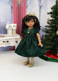 Elegant Evergreen - dress, slip, tights & shoes with necklace for Little Darling Doll or 33cm BJD