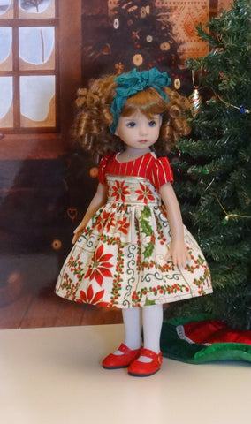Elegant Poinsettia - dress, tights & shoes for Little Darling Doll or 33cm BJD