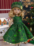 Emerald Poinsettia - dress, hat, tights & shoes for Little Darling Doll or 33cm BJD