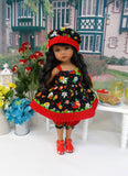 Engelbreit Flowers - babydoll top, bloomers, hat & sandals for Little Darling Doll or 33cm BJD