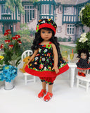 Engelbreit Flowers - babydoll top, bloomers, hat & sandals for Little Darling Doll or 33cm BJD