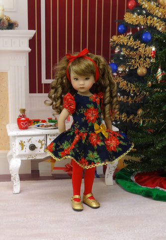 Evening Poinsettia - dress, tights & shoes for Little Darling Doll or 33cm BJD