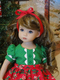 Festive Holiday - dress & apron ensemble with tights & shoes for Little Darling Doll or 33cm BJD