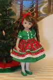 Festive Holiday - dress & apron ensemble with tights & shoes for Little Darling Doll or 33cm BJD