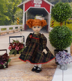 Festive Plaid - dress, tights & shoes for Little Darling Doll or 33cm BJD