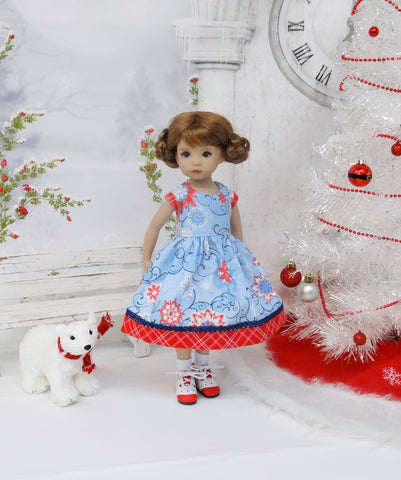Festive Snowflakes - dress, socks & saddle shoes for Little Darling Doll or 33cm BJD
