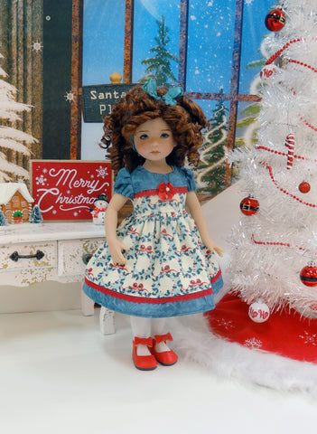 Festive Wreath - dress, tights & shoes for Little Darling Doll or 33cm BJD