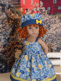 Field of Blue - dress, hat & sandals for Little Darling Doll