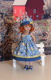 Field of Blue - dress, hat & sandals for Little Darling Doll