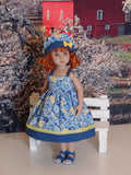 Field of Blue - dress, hat & sandals for Little Darling Doll
