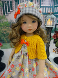 Field of Flowers - dress, sweater, hat, socks & shoes for Little Darling Doll or 33cm BJD